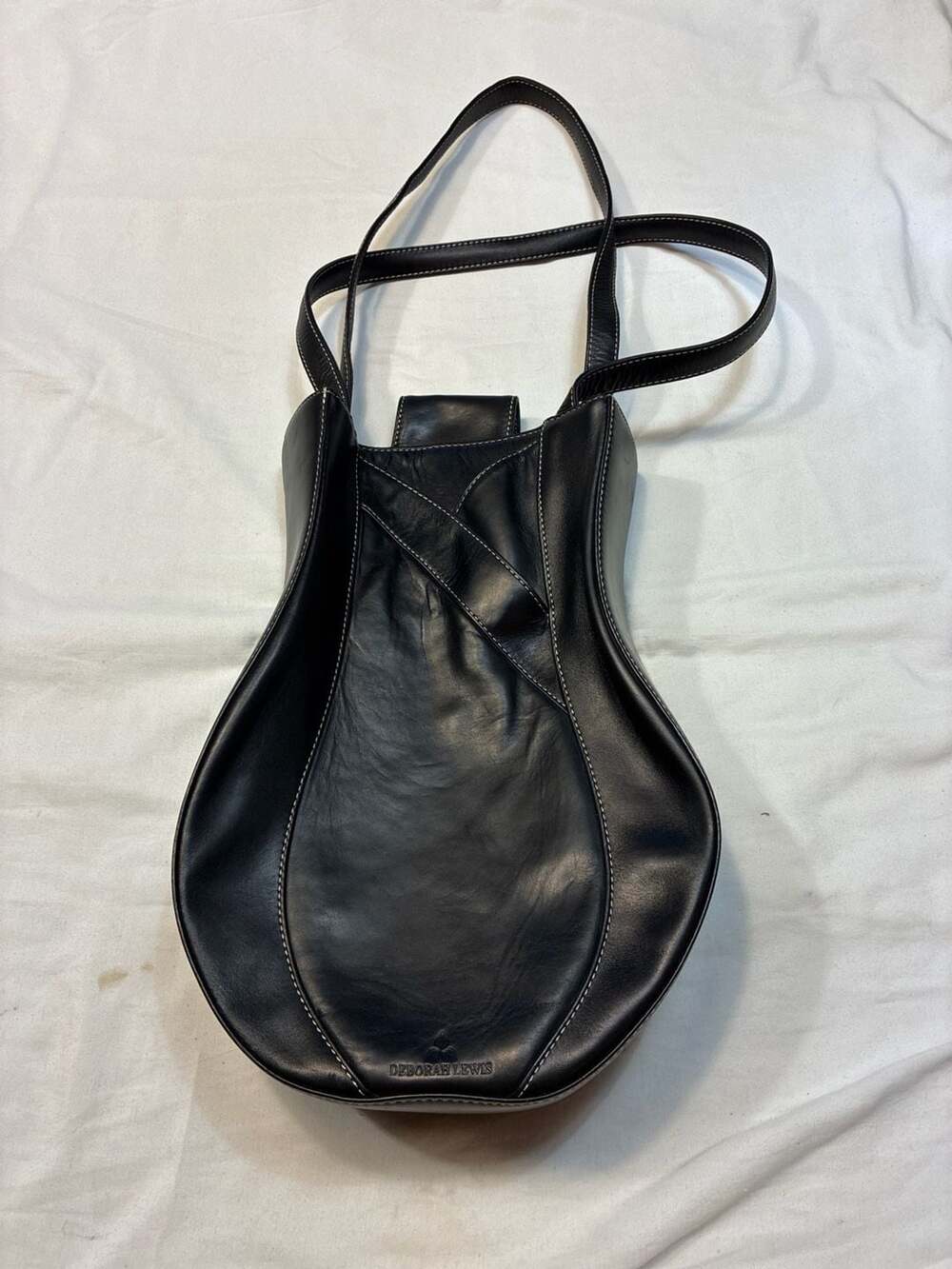 Deborah Lewis Vintage Black Leather Cello Figural Shoulder Bag